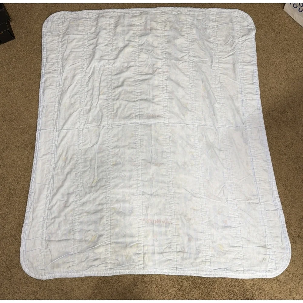 Vintage 1995 Sanrio Ahiru no Pekkle Blue Striped Handmade Quilt Blanket